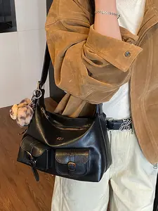 Fashion Vintage Motorcycle Bag Shoulder Bag Multi-Pocket Crossbody Backpack, Stylish Retro Design, Perfect for Commuting, Casual Crossbody Bag