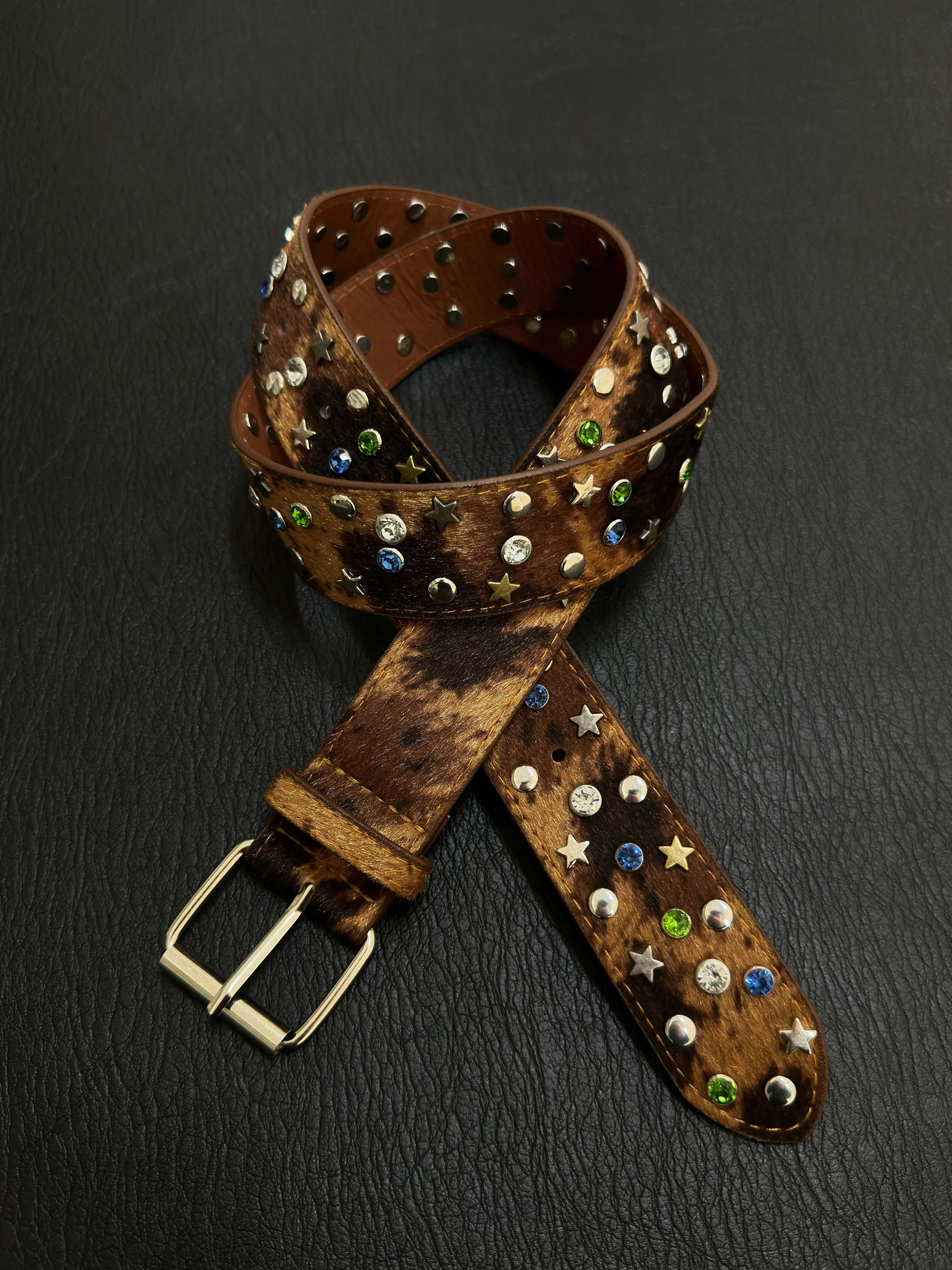 Leopard Print Star Plush Belt Y2K Vintage Leather Hip Hop Punk Style Belt High-End Design Accessory, Fashionable and Stylish Waistband, Studded Belt Buckle, PU Leather Belts