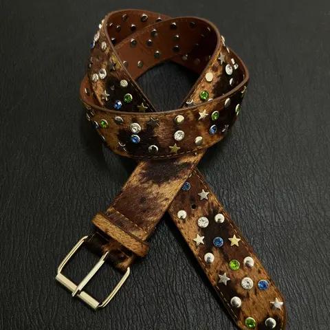 Leopard Print Star Plush Belt Y2K Vintage Leather Hip Hop Punk Style Belt High-End Design Accessory, Fashionable and Stylish Waistband, Studded Belt Buckle, PU Leather Belts