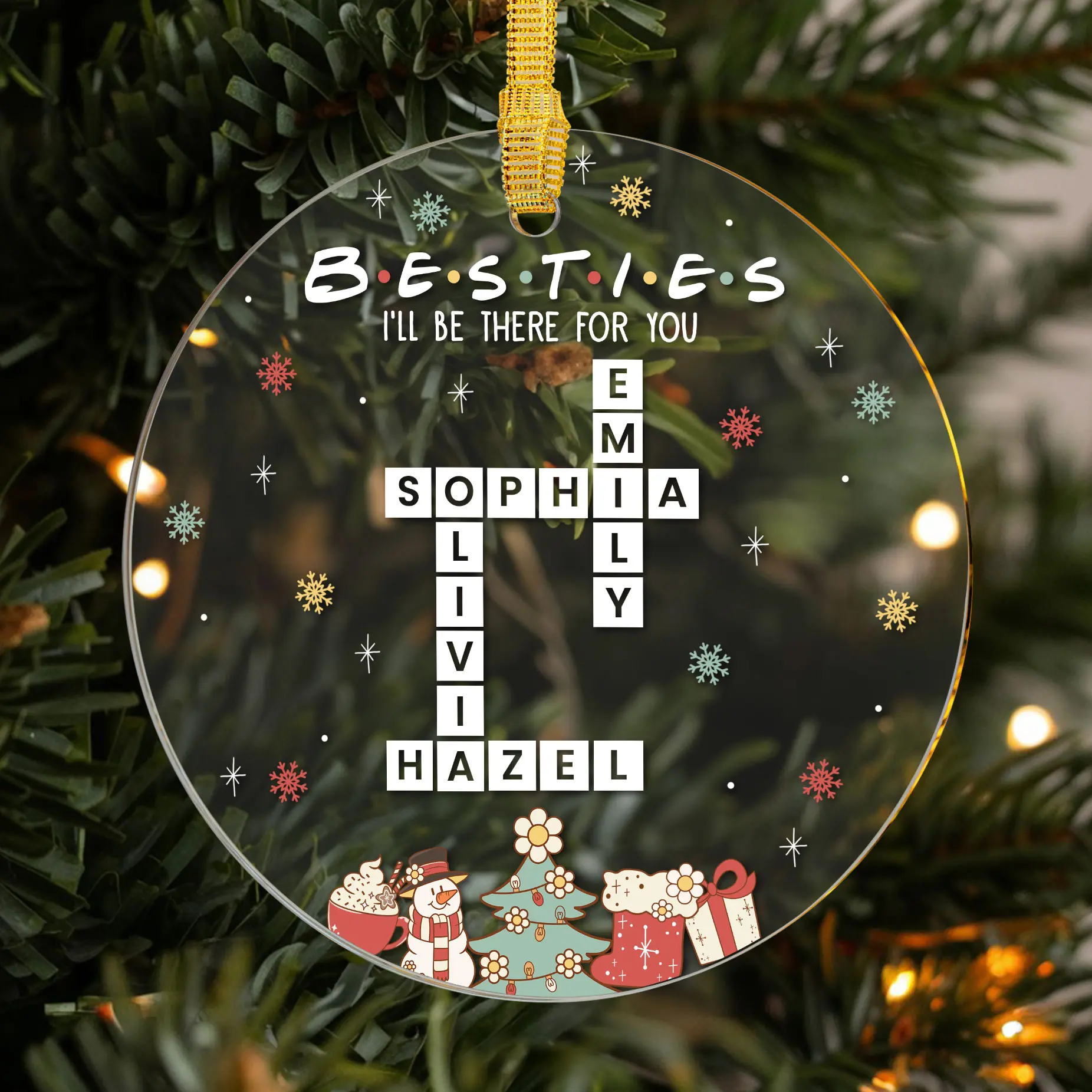 Custom Besties Christmas Ornament, Personalized I'll Be There for You Friendship Puzzle Design, Perfect for Best Friends and Close Relationships