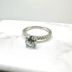 1 Carat D Color Moissanite Engagement Ring – 925 Sterling Silver Round Cut Pavé Band