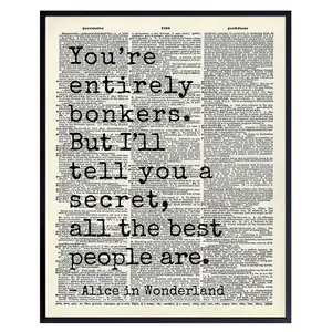 Alice in Wonderland Quote Wall Art LARGE 11x14 - Typography Dictionary Print for Bedroom, Office, Girls Room - Cheshire Cat, Mad Hatter Decor - Lewis Carroll Inspired Positive Quotes Wall Decor Poster