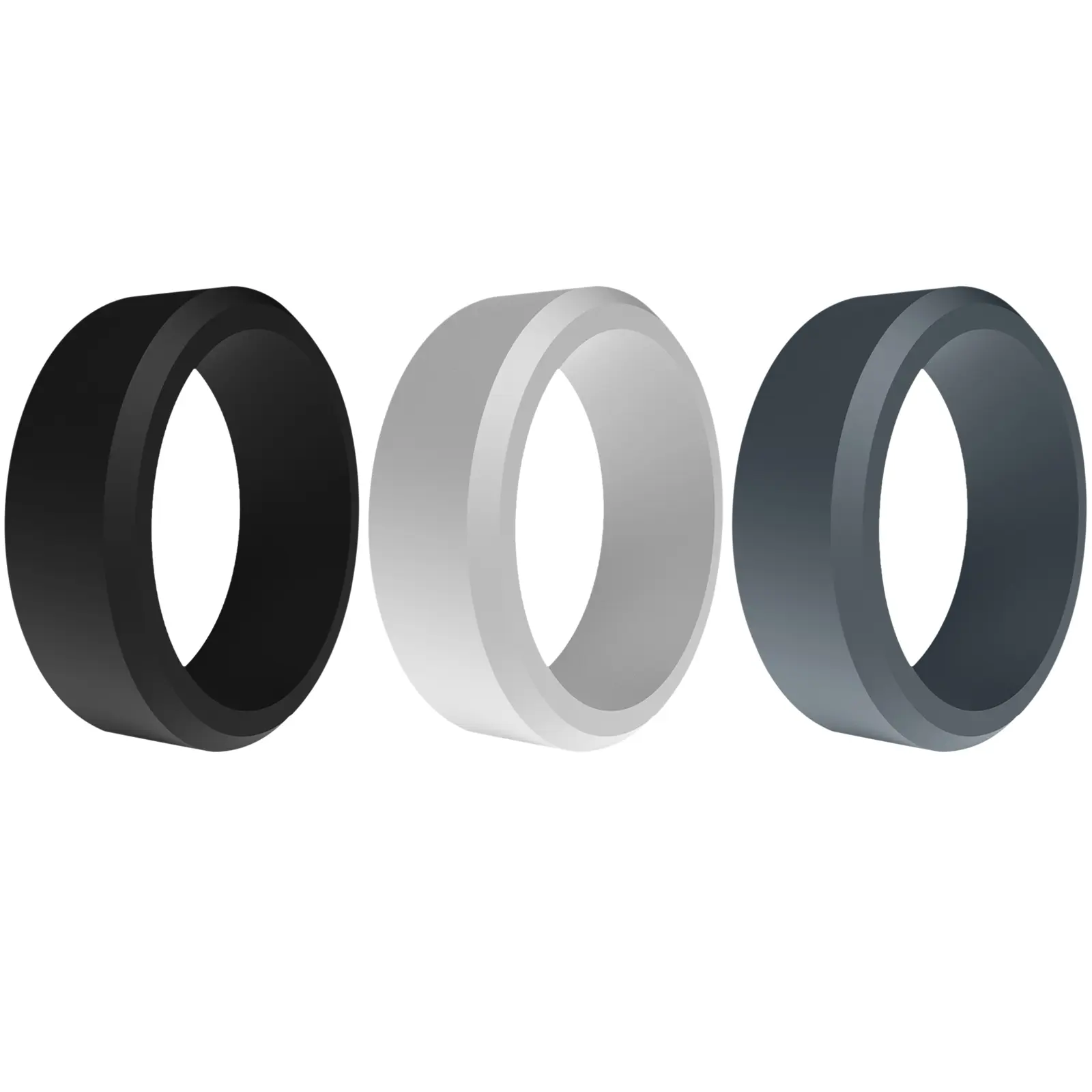 OIDEA Men's 8mm Soft Silicone Wedding Ring Set (3-Pack) - Flexible, Breathable Beveled Classic Band Rings, Sport Workout Accessory, Anniversary Valentine's Birthday Gift, Flexible Rings