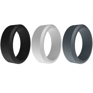 OIDEA 8mm Silicone Wedding Rings for Men 3-Pack Breathable Beveled Rubber Bands Sport Workout Anniversary Valentines Birthday Gift Set