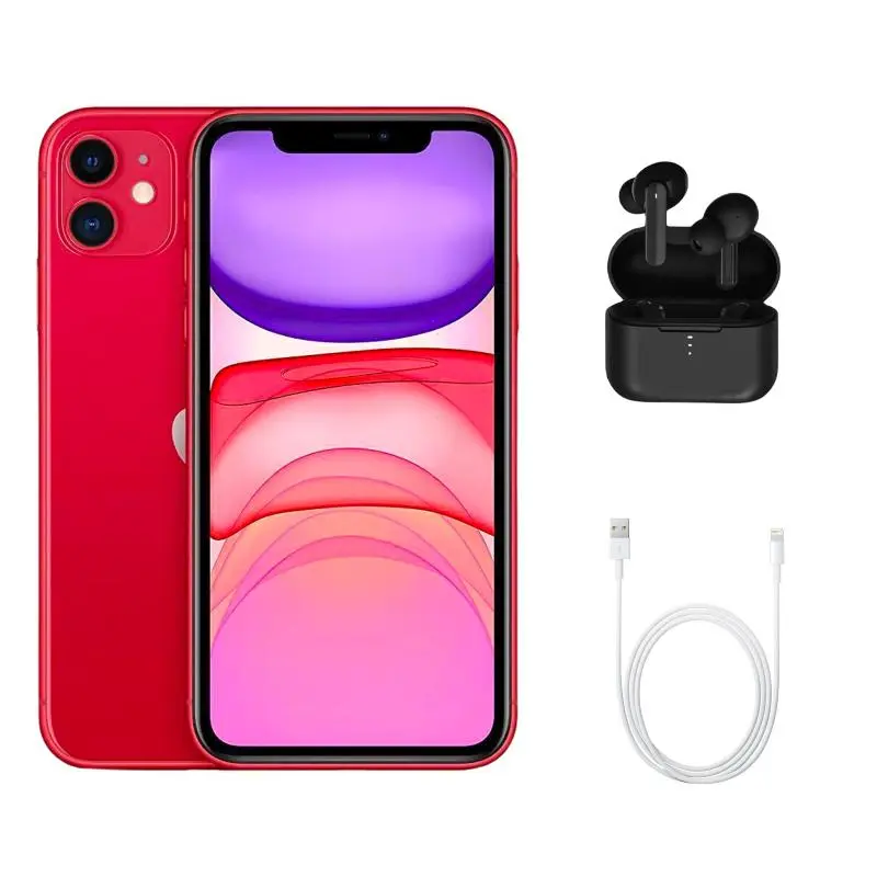 Refurbished iPhone 11(Unlocked)-Acceptable Condition with Wireless Earbuds & 1 Year Warranty A2111