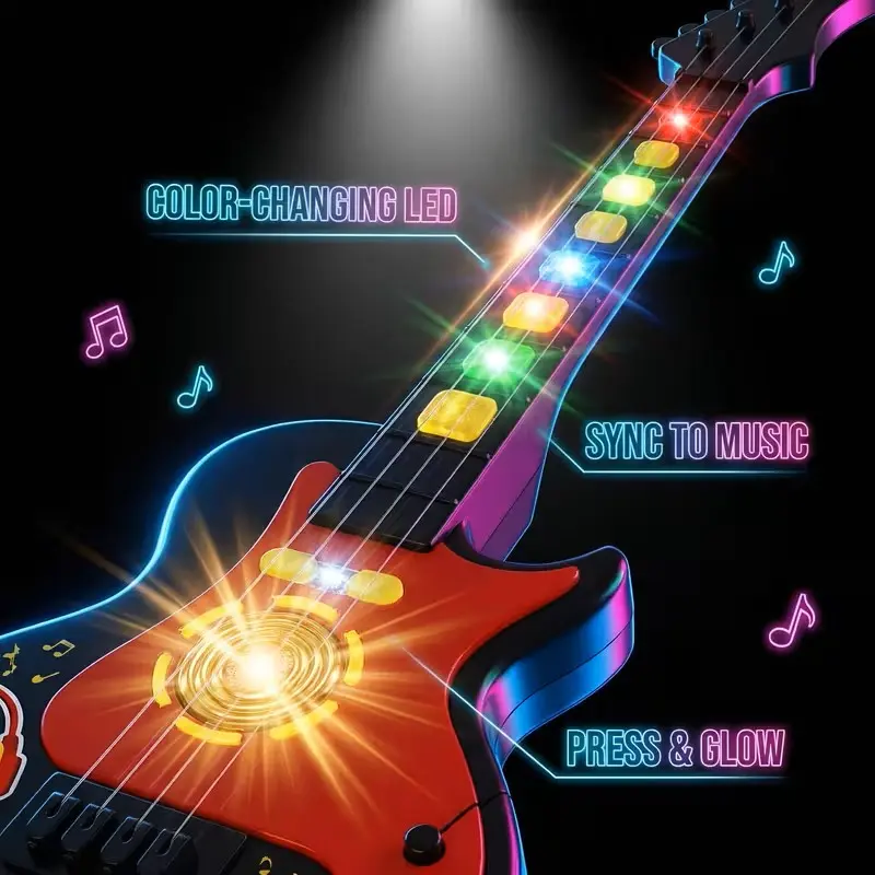 Kid's Portable Kpop Guitar & Karaoke Microphone Toy Set with LED Lights ...