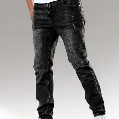 Men's High-Stretch Denim Jeans - Non-Baggy Slim-Fit, Elastized Full-Length Trousers with Multi-Construction Techniques, All-Season Menswear Streetwear Pants, Non-Baggy Men's Jeans, High-Stretch Men's Jeans