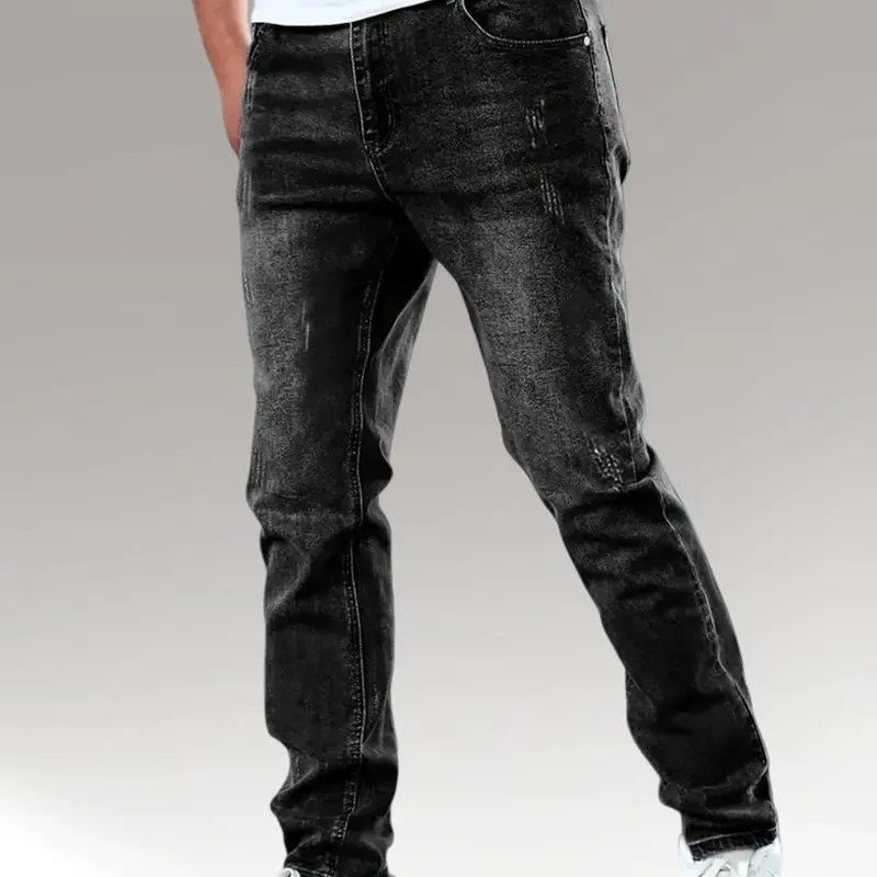 Men's High-Stretch Denim Jeans - Non-Baggy Slim-Fit, Elastized Full-Length Trousers with Multi-Construction Techniques, All-Season Menswear Streetwear Pants, Non-Baggy Men's Jeans, High-Stretch Men's Jeans