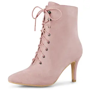 BLISSFUL STEP Women's Pointy Toe Zip Lace Up Stiletto Heel Ankle Boots