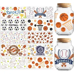 UV DTF Cup Wraps Transfer Stickers Various of Sport Balls Pattern, 10 Sheets Waterproof Custom Vinyl Transfer Sticker 16oz Coffee Glass Cup Tumbler Bottle Mug Decals for Men Women, Customizable Stickers, Sport Ball Patterns