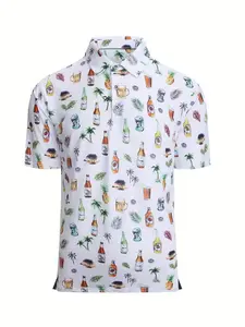 Men's Golf Polo Shirt with Print Design, Short Sleeve 3D Printed Top, Casual Fitted Style for Outdoor Sports and Leisure Activities