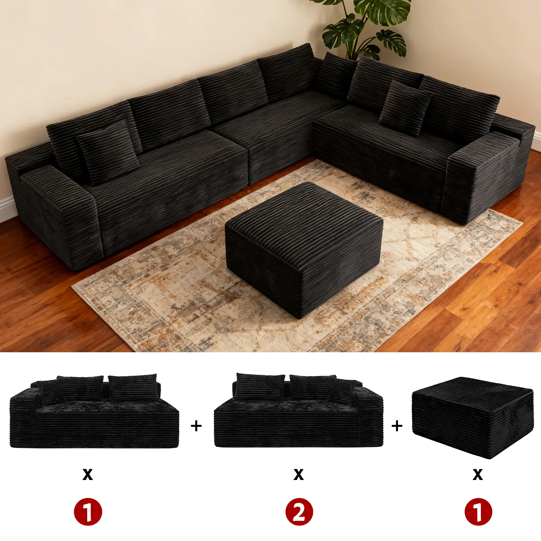 Black-Right Facing Chaise