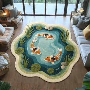 Water pattern gradient koi swimming living room sofa plush carpet retro high-end bedroom decoration carpet soft and soft balcony hanging basket floor mat home kitchen bathroom entrance door non-slip floor mat washable study reading area play area carpet