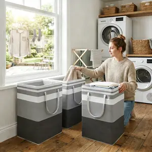 2-Pack 75L Large Capacity Laundry Bag, Portable Waterproof And Collapsible Tall Clothes Hamper with Extended Handles for dirty Clothes Toys in the Dorm and Family,Foldable Freestanding Design Laundry Basket with Durable Stitching