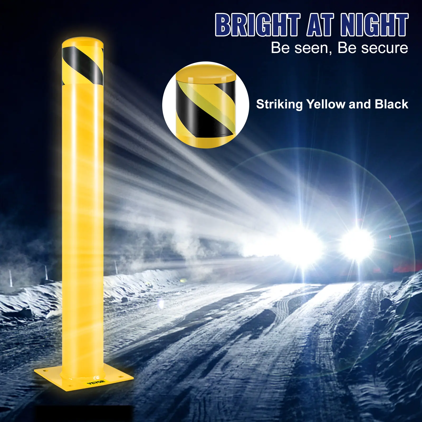 【summerfinds】VEVOR Safety Bollard, 42 Inch Height Bollard Post, 4.5 Inch Diameter Steel Pipe Safety Bollard Post, Yellow Steel Bollard, Steel Safety Bollard with 8 Anchor Bolts, Perfect for Traffic-Sensitive Area