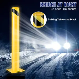 VEVOR Safety Bollard, 42 Inch Height Bollard Post, 4.5 Inch Diameter Steel Pipe Safety Bollard Post, Yellow Steel Bollard, Steel Safety Bollard with 8 Anchor Bolts, Perfect for Traffic-Sensitive Area