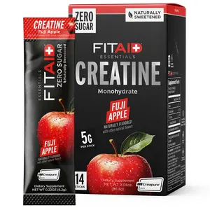 FITAID Creatine Powder Sticks Fuji Apple – Clean 5g Creapure Creatine for Muscle Recovery & Strength | Zero Sugar | On-the-Go Supplement
