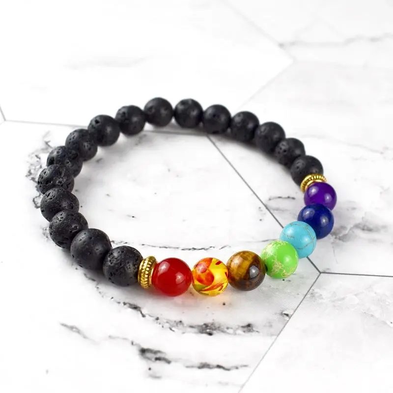 7 Chakra Lava Stone Bracelet - Essential Oil Diffuser Natural Crystal Jewelry
