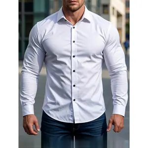 Men's polyester and spandex shirt, long-sleeved formal shirt, suitable for casual occasions such as vacations, beaches, summer parties, and weddings. Lightweight, breathable, comfortable, and soft, with a turn-down collar design.