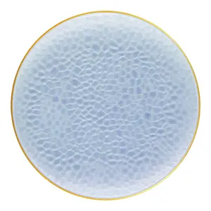 Clear Blue with Gold Rim Hammered Glass Disposable Plastic Appetizer/Salad Plates (7.5")