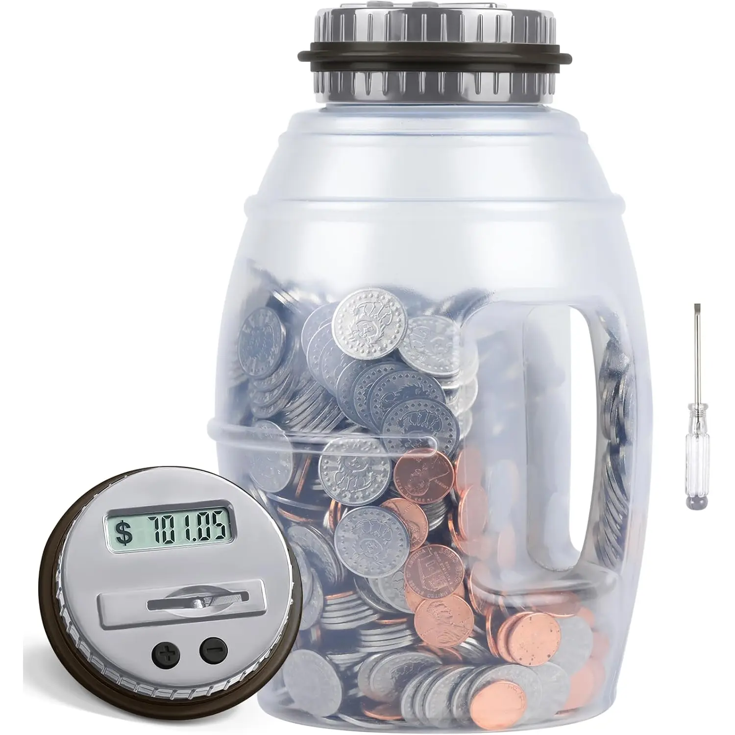 X-Large Piggy Bank for Adults, Digital Coin Counting Bank with LCD Counter, 2.8L Capacity Coin Bank Money Jar, Gray