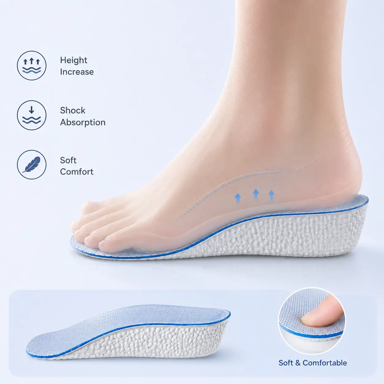 Height-Boosting Insoles for Both Men And Women, Designed to Be Discreet And Breathable, Providing Comfort And Support in Sneakers with a Heel Lift Made from EVA Material.