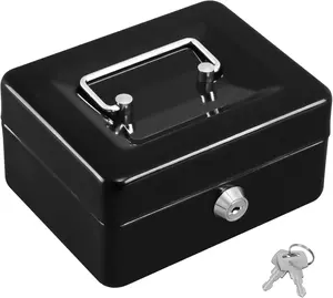 Box with Key,Small Safe Lock Box with Portable Handle, Drawer,5.91"x 4.72"x 3.15" Black Small