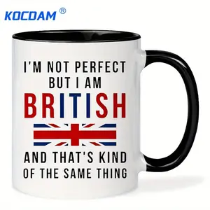 1-Pack Union Jack Ceramic Coffee Mug - "I'm Not Perfect But I'm British" Humorous Quote, Dishwasher Safe Reusable Cup for Tea, Coffee & Hot Beverages - British Pride Kitchen & Dining Accessories, Coffee Cup