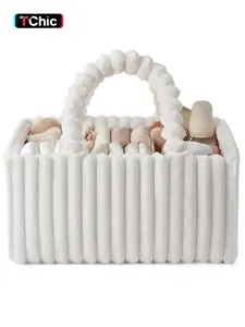 Flannel Diaper Caddy Organizer, Cozy Nursery Storage Basket, Gift for Baby Shower, Newborn Essentials, Cream Beige, Valentine's Day, Christmas and Thanksgiving Day gifts, Multifunctional Diaper Bag