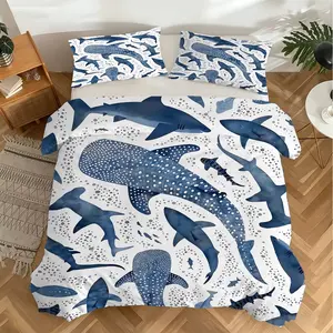 Watercolor Marine Life Duvet Cover Set - Stunning Whale Shark Design Bedding Set for a Modern Minimalist Bedroom Decor, Soft and Cozy Quilt Cover, Perfect Gift for Ocean Lovers (1* Quilt Cover + 1/2* Pillowcases, Pillow Not Included)
