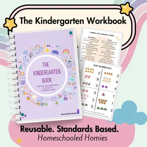 The  Kindergarten Learning Workbook- 5 subjects -Reusable- Language Arts, Math, Science, and Social Studies - Standards-based