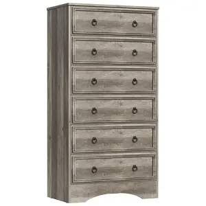 Grey Tall Dresser for Bedroom, 6 Drawer Dressers & Chests of Drawers, Wooden Dresser for Closet, Living Room