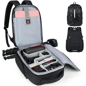 Camera Bag Backpack Professional for DSLR SLR Mirrorless Camera Waterproof Laptop Back Pack 14 Inch with Rain Cover Anti Theft Travel Case Large Capacity Photography Backpack Black