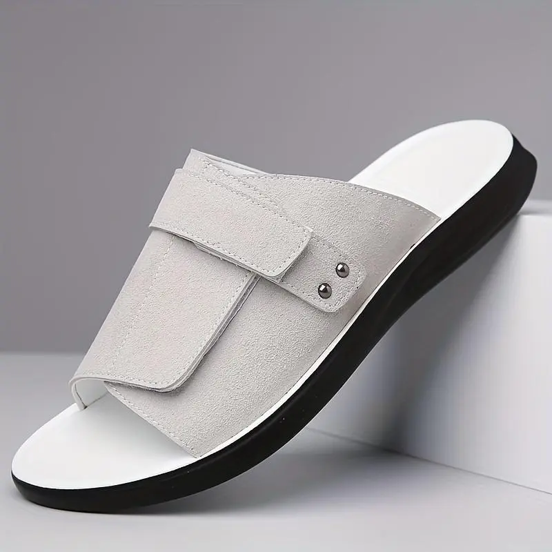 [Summer Sandals] Casual Summer Men's Solid Color Sandals - Slip-On Slides, Faux Upper & Lining, EVA Sole, Non-Slip Outdoor Thin Sole Loafers