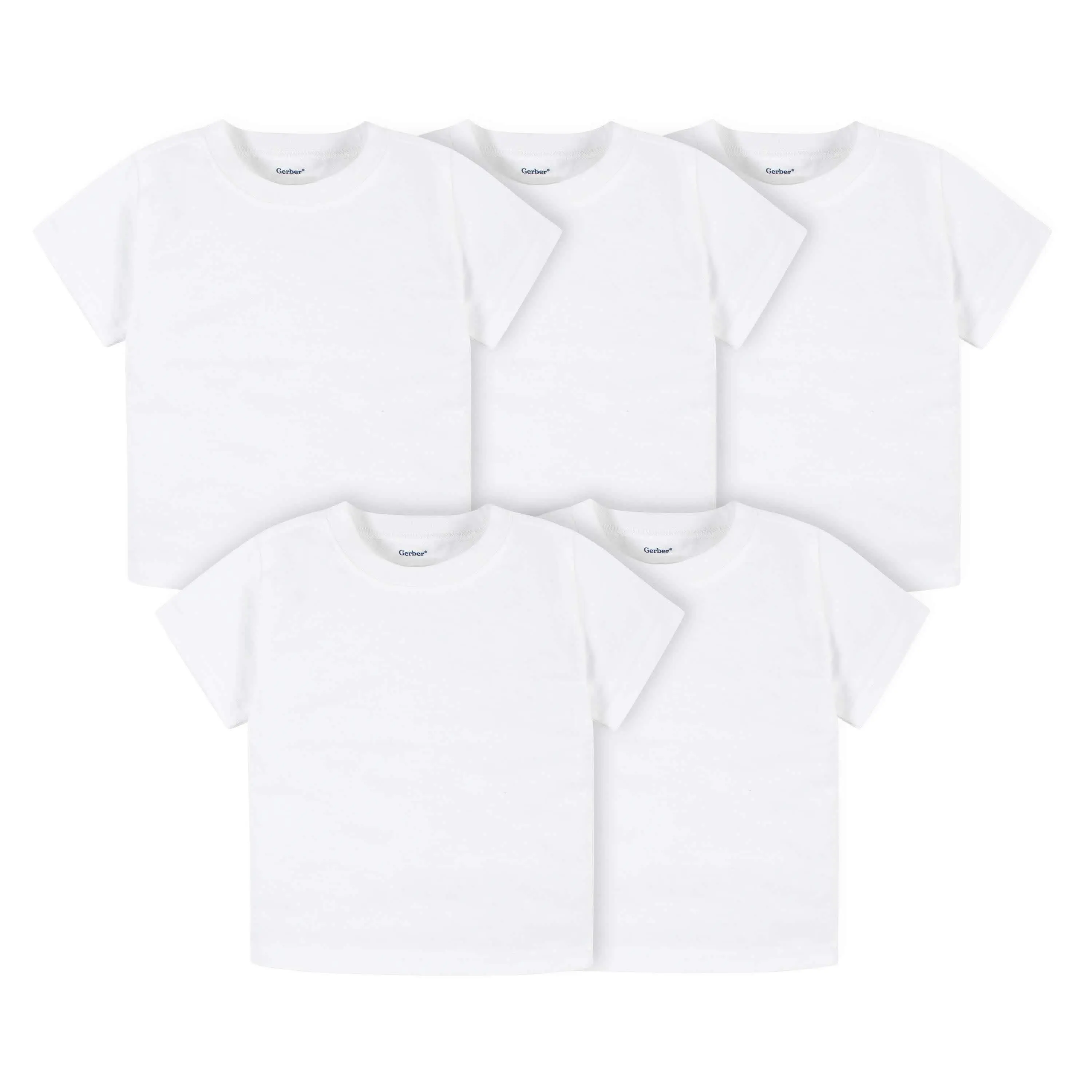 Toddler Boys' and Girls' 5-Pack White Short Sleeve Tees