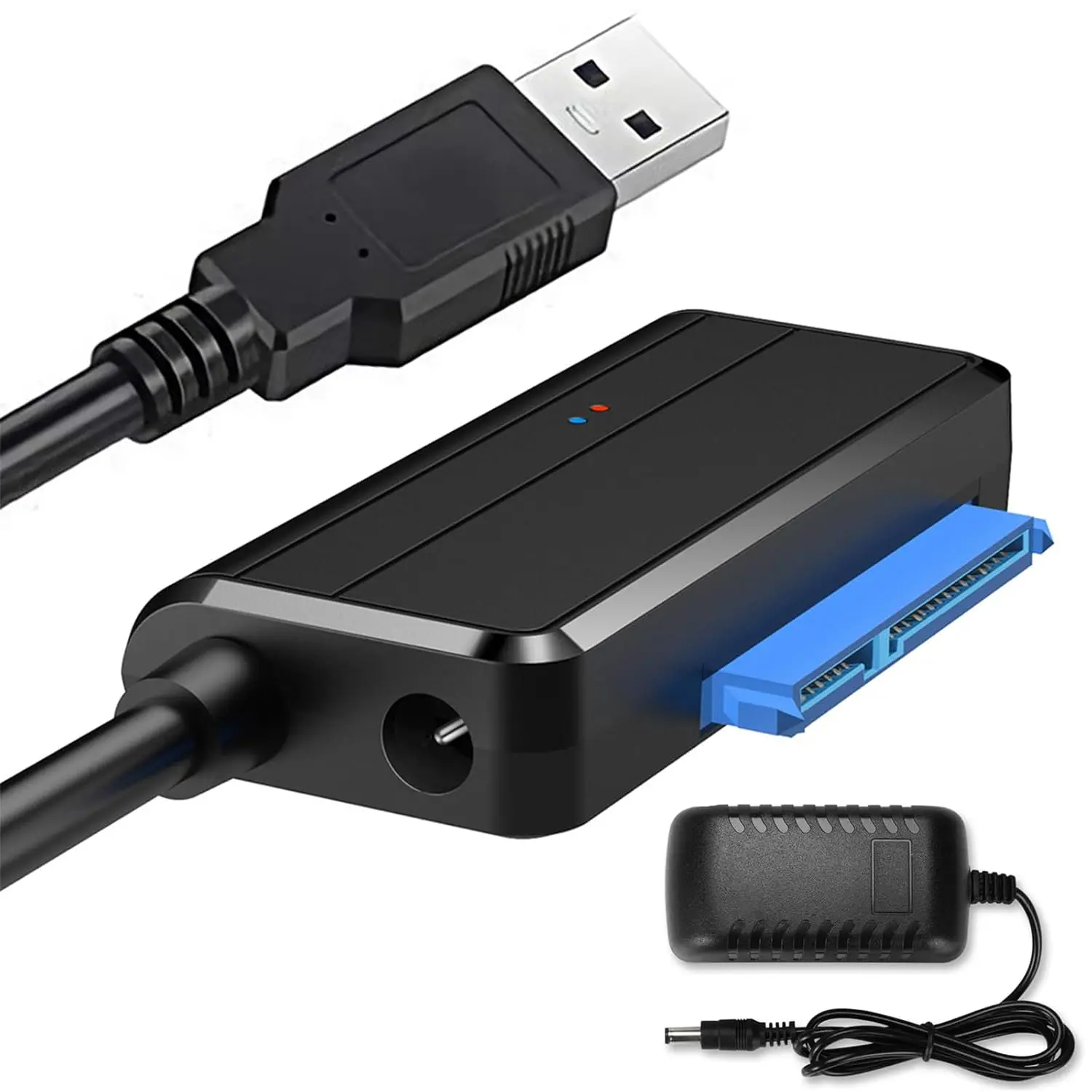 SATA to USB Adapter, High-Speed Data Transfer External Hard Drive Adapter, Data Recovery Converter Compatible with 2.5" and 3.5" SSD, HDDs Includes 12V/2A Power Adapter