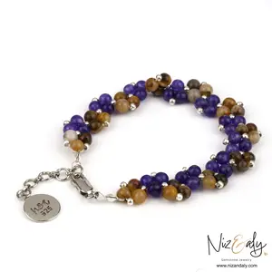 Twisted Amethyst and Brown Banded  Agate Beaded Bracelet