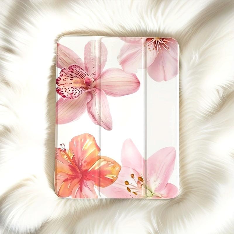 Pink Lily Foldable Flip Stand Pen Holder Anti-drop Protective Case for iPad mini Air Pro 10th 11th Gen Tablets Non-slip Adjustable Stand Flexible Hybrid Protection - Folding
