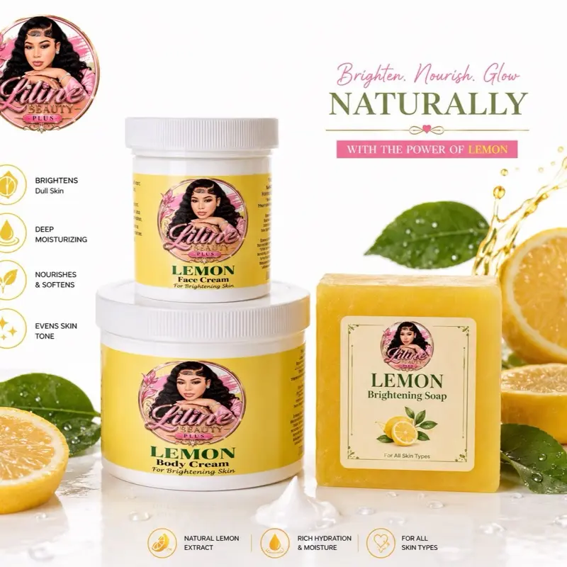 LilineBeautyPlus1 , Mini Set of 3Pcs Lemon Face Cream, Lemon Body Cream, Lemon Soap Moisturizing