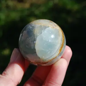 1.75in 129g Lemurian Aquatine Calcite Crystal Sphere, Argentina