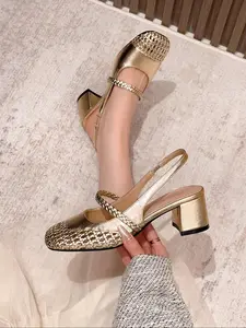 Women's Elegant Square Toe Kitten Heels, PU Leather Rubber Sole Shoes, Spring & Fall Fashion, Comfortable Medium Width, Batch No. 2025