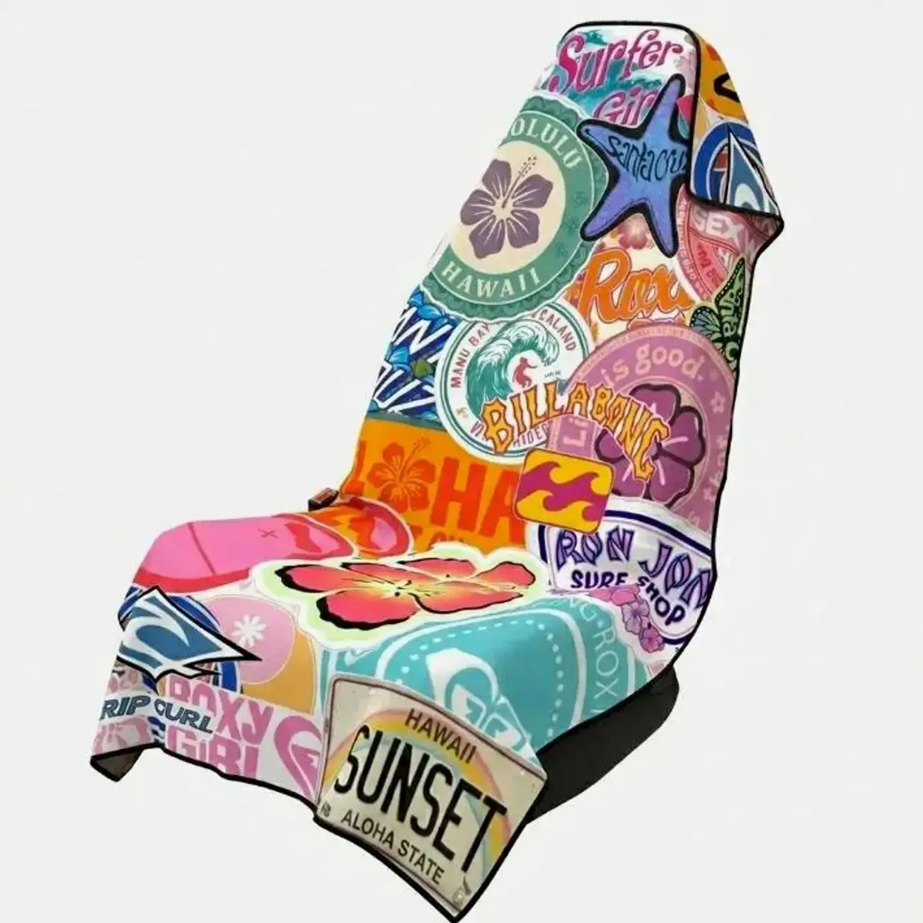 Retro Coastal Surf Car Seat Cover Towel, Universal Oversized Beach Towel Seat Protector, Soft Absorbent Washable Auto Interior Accessory for Cars