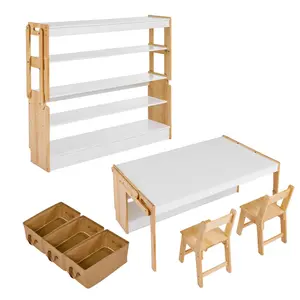 Convertible Kids Art Activity Table and Chair Set - Adjustable Desk to Storage Shelves with 2 Storage Boxes - Folding Craft Play Desk for Home and School