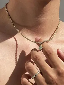 Stainless Steel Chain Necklace with Star Pendant, Fashion Jewelry for Party, Daily Clothing Decor, Trendy All-match & Exquisite Jewelry for Birthday Gift, Cuban Link Chain