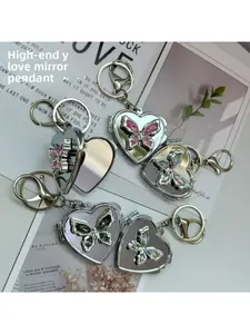 Dual-Sided Folding Compact Mirror with Keychain - Versatile Bag Charm, Car Keyring, and Portable Makeup Mirror