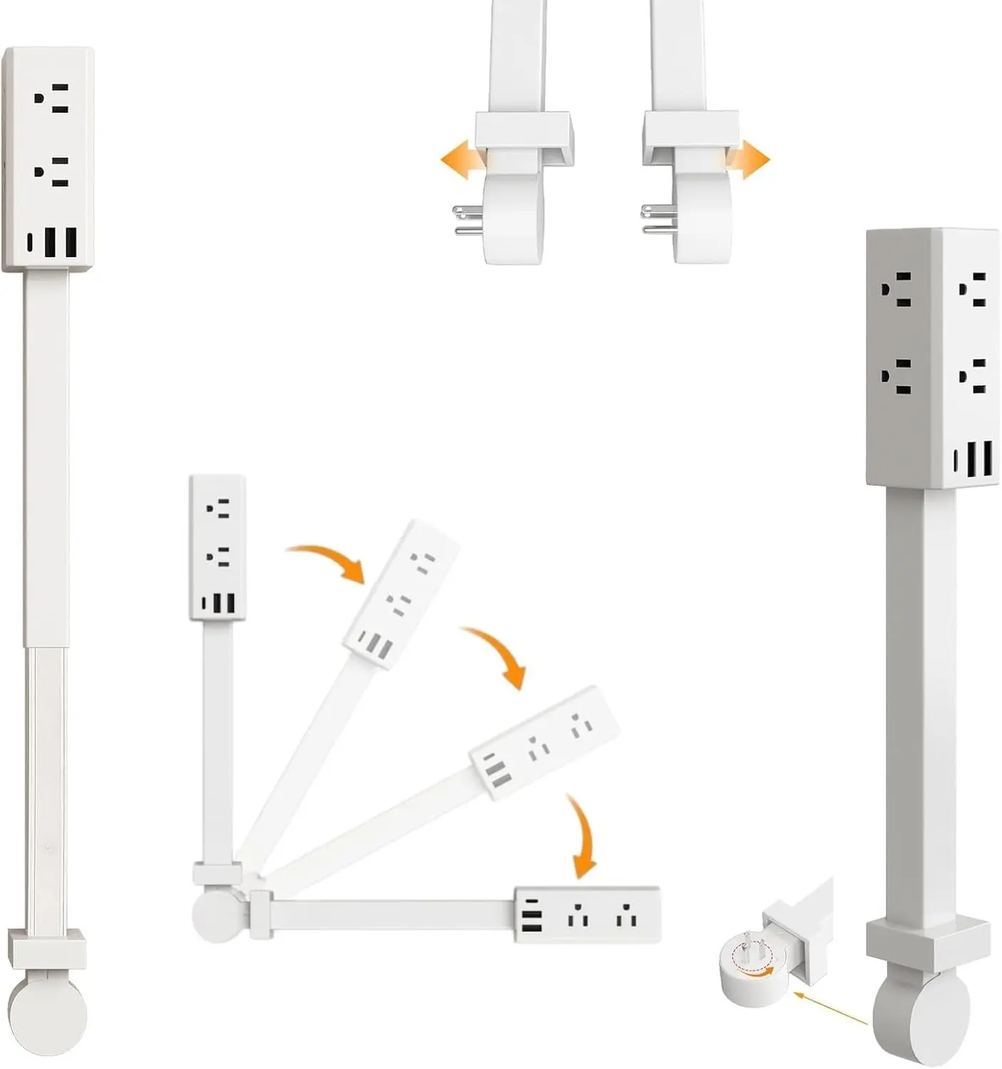Electrical Outlet Extender Stick, 360° Rotating Wall Socket Expander, Adjustable 20"-30", with 6 Outlets & 2 USB-A+1 USB-C Ports for Behind Couches Nightstands Desks Hard-to-Reach Areas