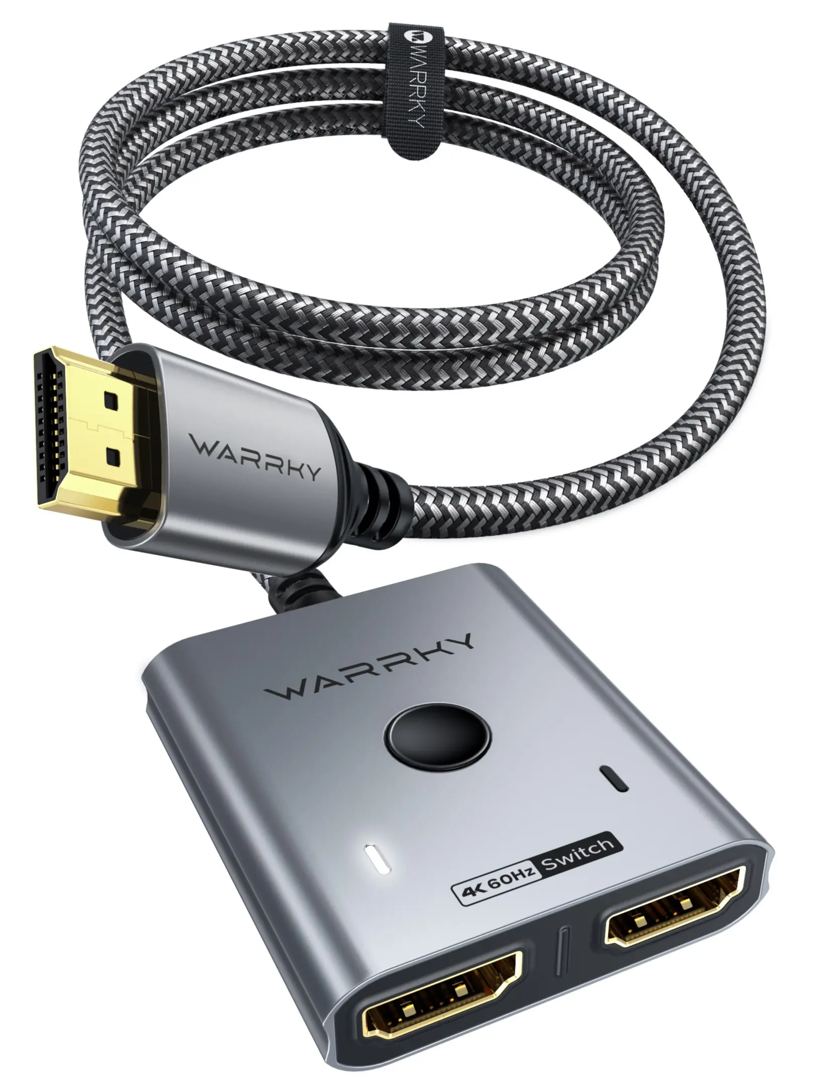 HDMI Switch 2 in 1 Out 4K@60Hz, WARRKY[with 3.3ft Fixed Braided HDMI Cable, Aluminum Case, 2K@144Hz, HDCP 2.2] Bidirectional 2x1 Switcher Splitter Compatible for PS5/4, Xbox, Roku, FireStick, Switch