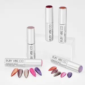 [RUBY VIBE CO] Starlight Jelly Cat Eye Set Translucent Holographic Gel Polish Collection Soft Glow Glass Shine Magnetic Light Play