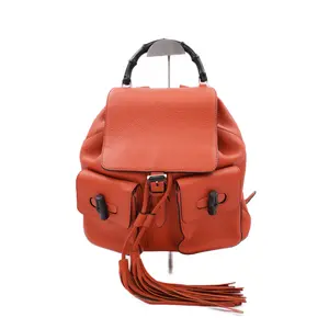 Pre-owned GUCCI Leather Backpacks Bamboo Medium Orange JM R066