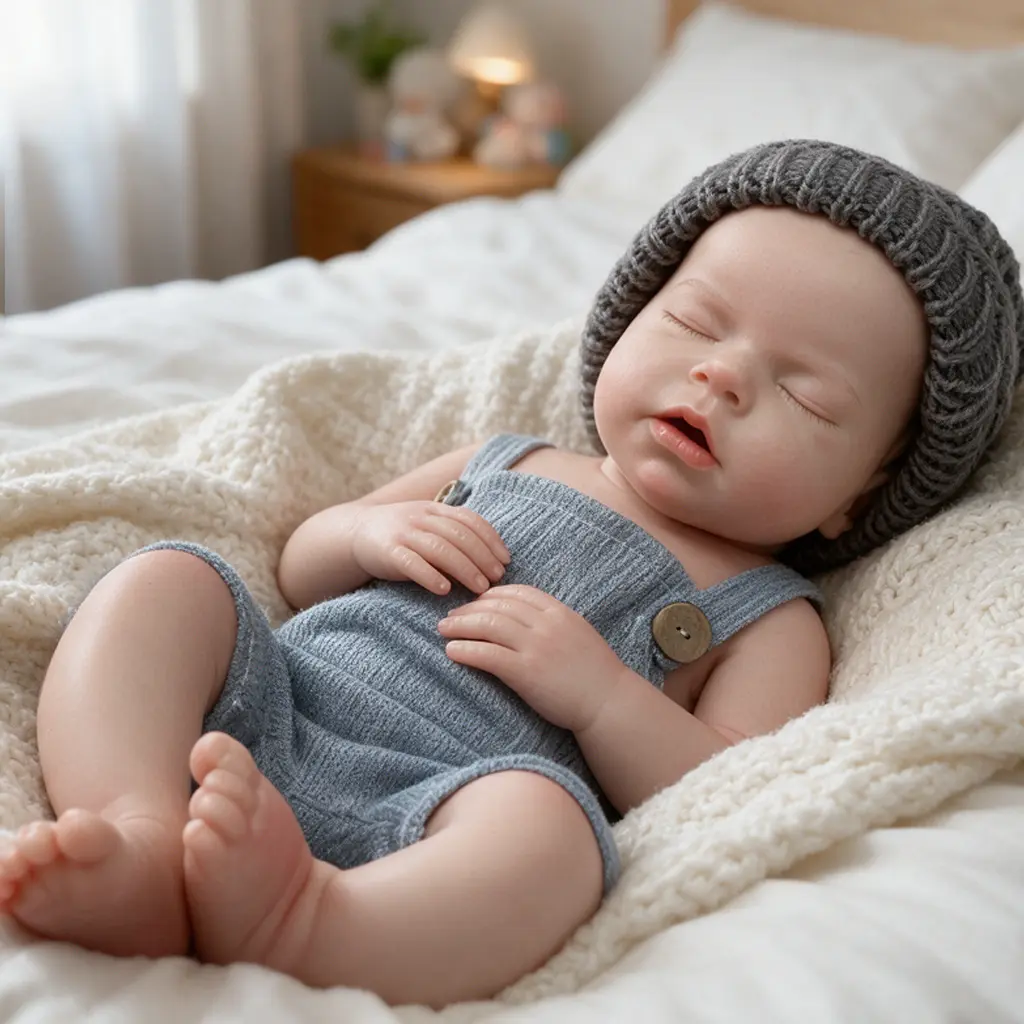 1pc 20in Cute Sleeping Silicone BOY Reborn Doll, Mouth-Opening, 3D Painted, Full-Body Soft Solid Silicone, Gift for Lovers